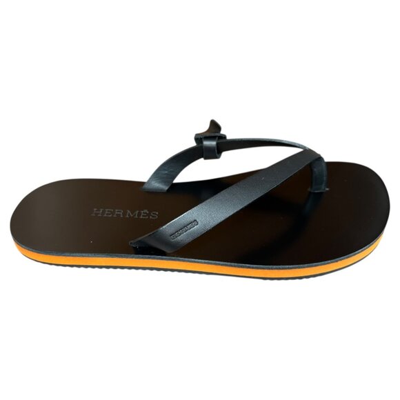 Hermes Black Orange Calf Leather Monte Carlo Sandal Shoes EU 41 Flip Flops Italy